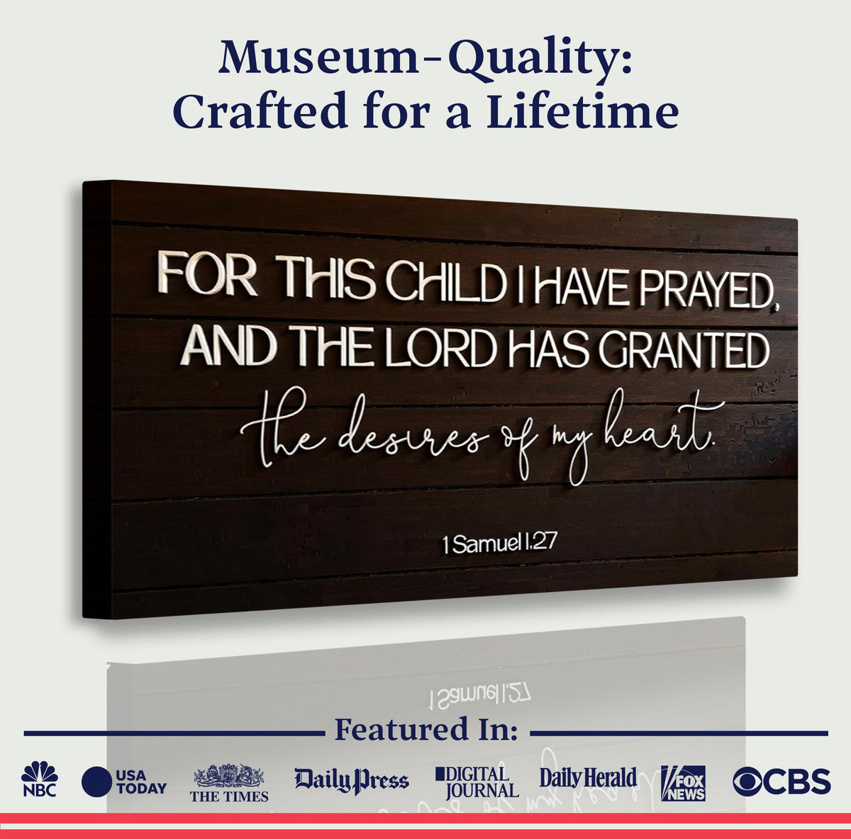 Canvas sign Tailored Canvases dark wood 1 Samuel 1:27 For This Child I Have Prayed on Tampa Home & Garden Store