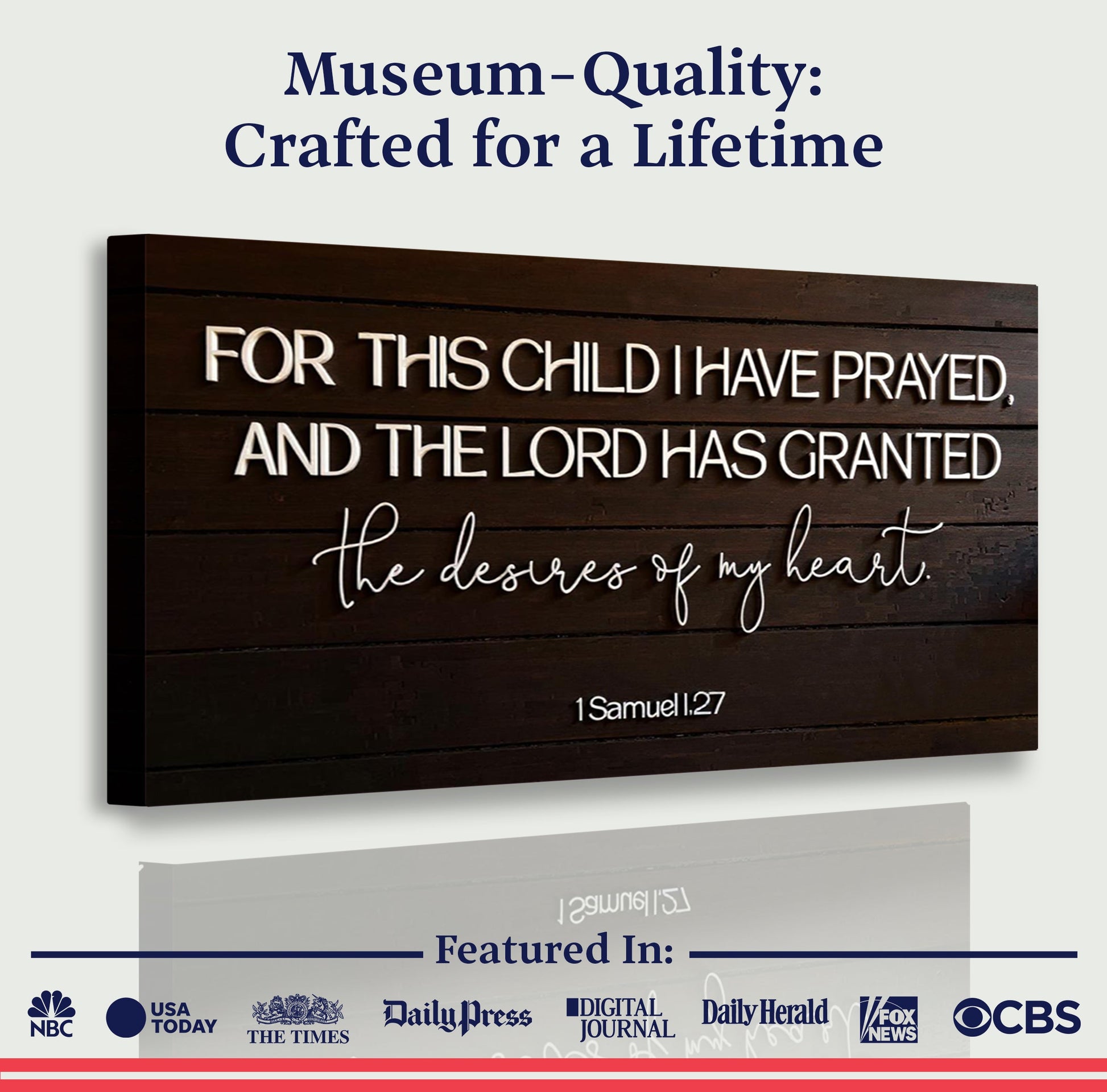 Canvas sign Tailored Canvases dark wood 1 Samuel 1:27 For This Child I Have Prayed on Tampa Home & Garden Store
