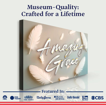 Amazing Grace faith wall sign canvas crafting decor with feather motif by Tailored Canvases on Tampa Home & Garden Store