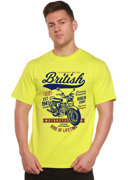 British Motorcycle men's neon yellow bamboo viscose/organic cotton T-shirt by Spun Bamboo on Tampa Home & Garden Store