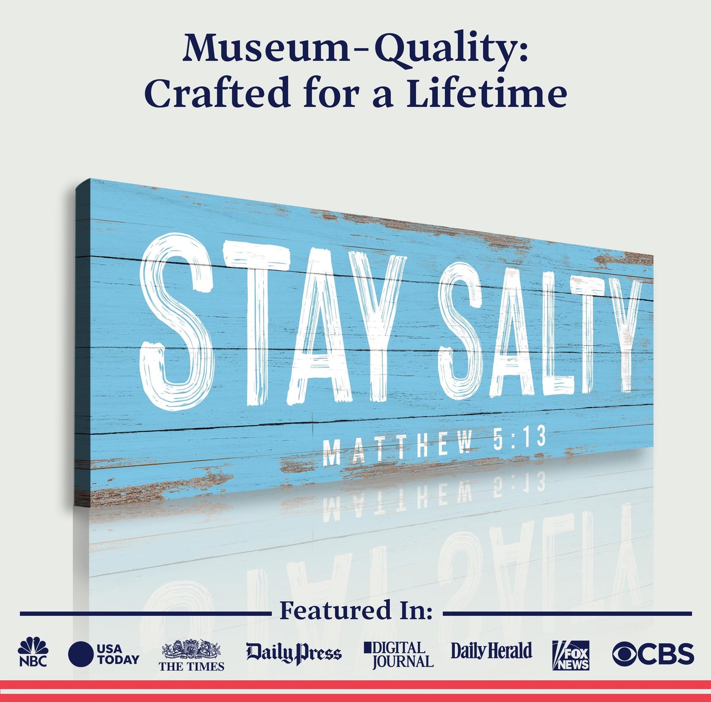 Stay Salty Coastal Sign IV canvas by Tailored Canvases in distressed blue wood plank design on Tampa Home & Garden Store