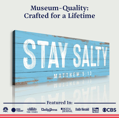 Stay Salty Coastal Sign IV canvas by Tailored Canvases in distressed blue wood plank design on Tampa Home & Garden Store
