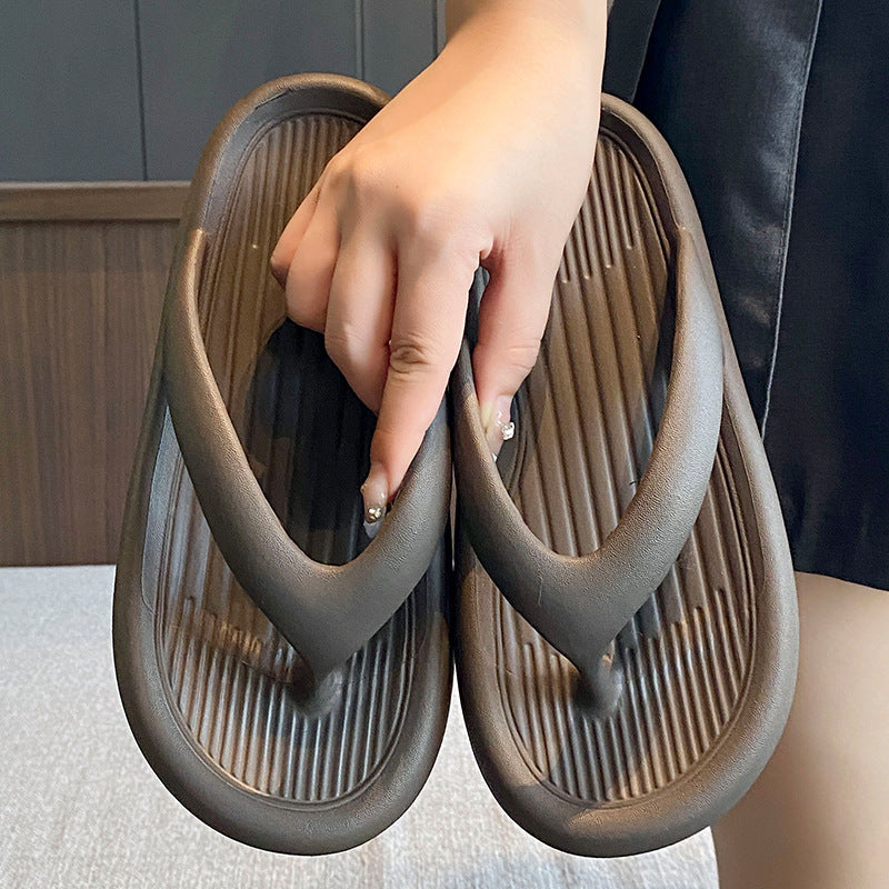 Stevvex womens flip flops dark brown ribbed footbed lightweight anti-slip sandals indoor/outdoor on Tampa Home & Garden Store