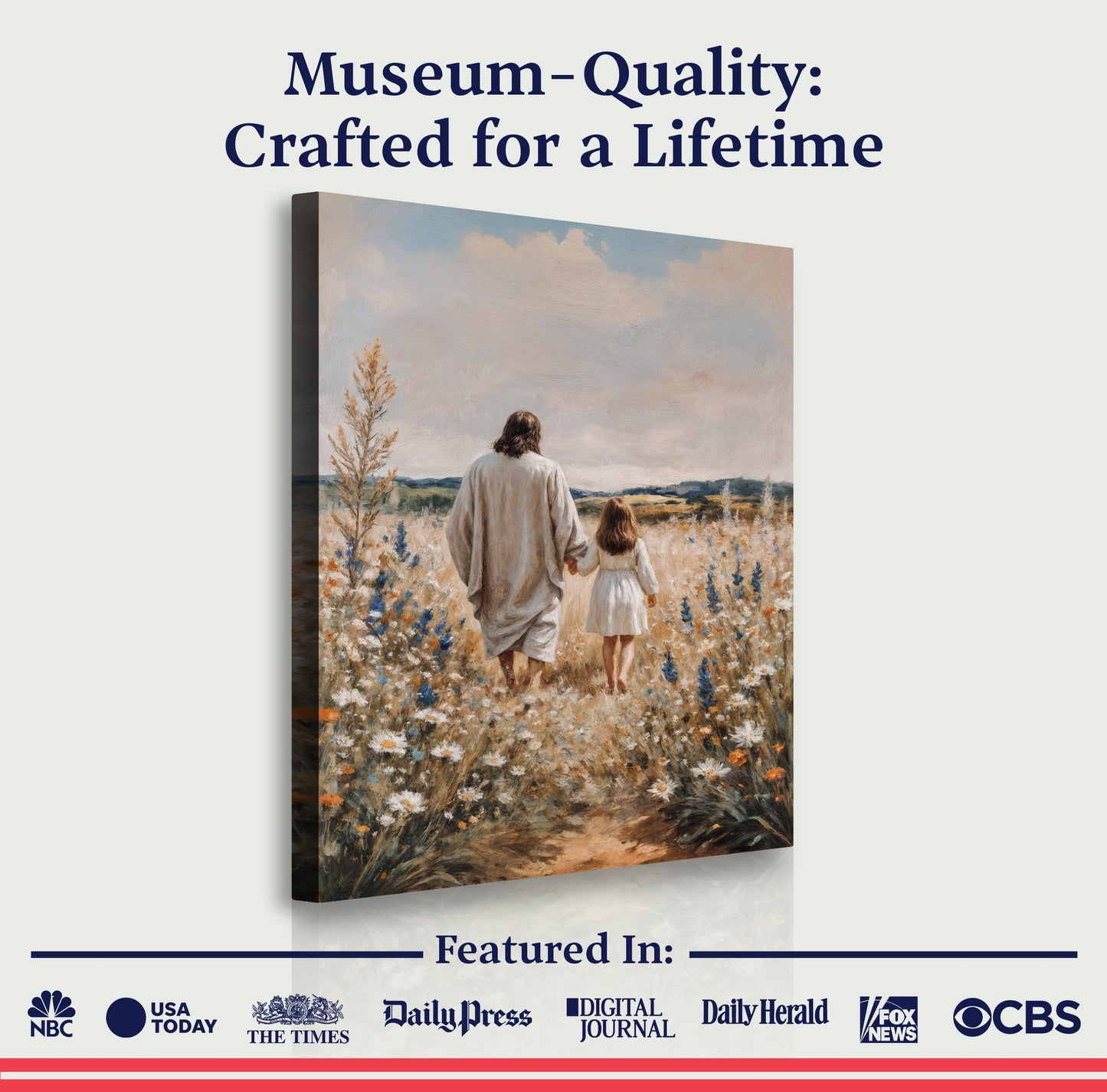 Steps of Faith canvas wall art by Tailored Canvases; two figures walk through a sunlit field on Tampa Home & Garden Store