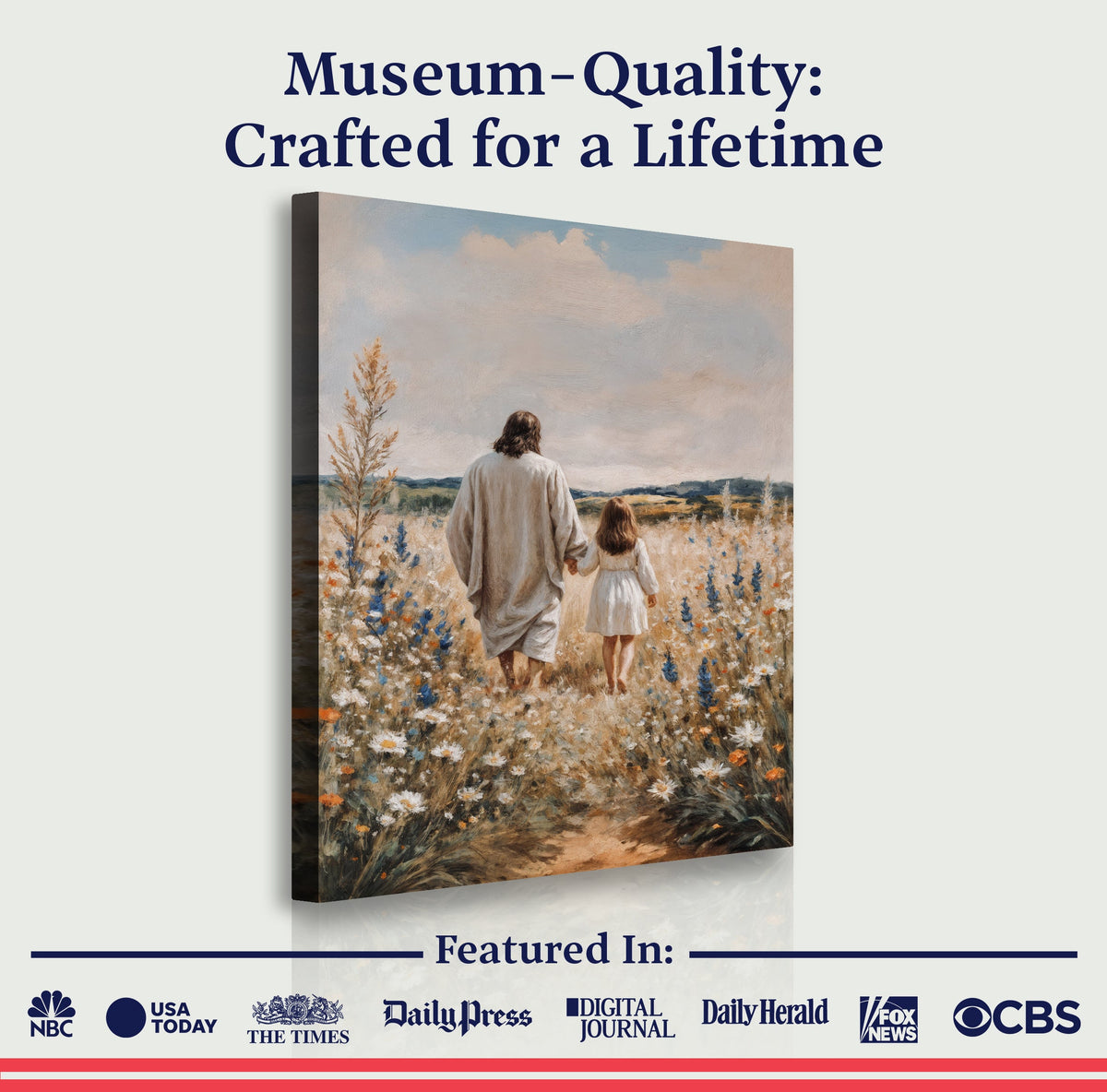 Steps of Faith canvas wall art by Tailored Canvases; two figures walk through a sunlit field on Tampa Home & Garden Store