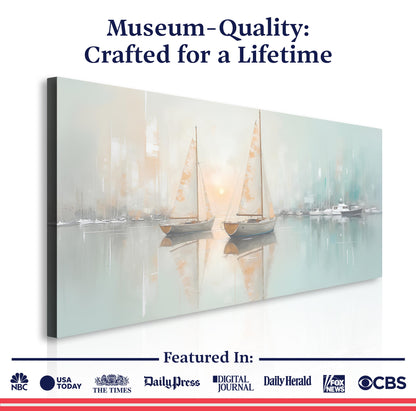 Abstract Pier and Dock Wall Art Canvas by Tailored Canvases; pastel harbor sailboats on water on Tampa Home & Garden Store