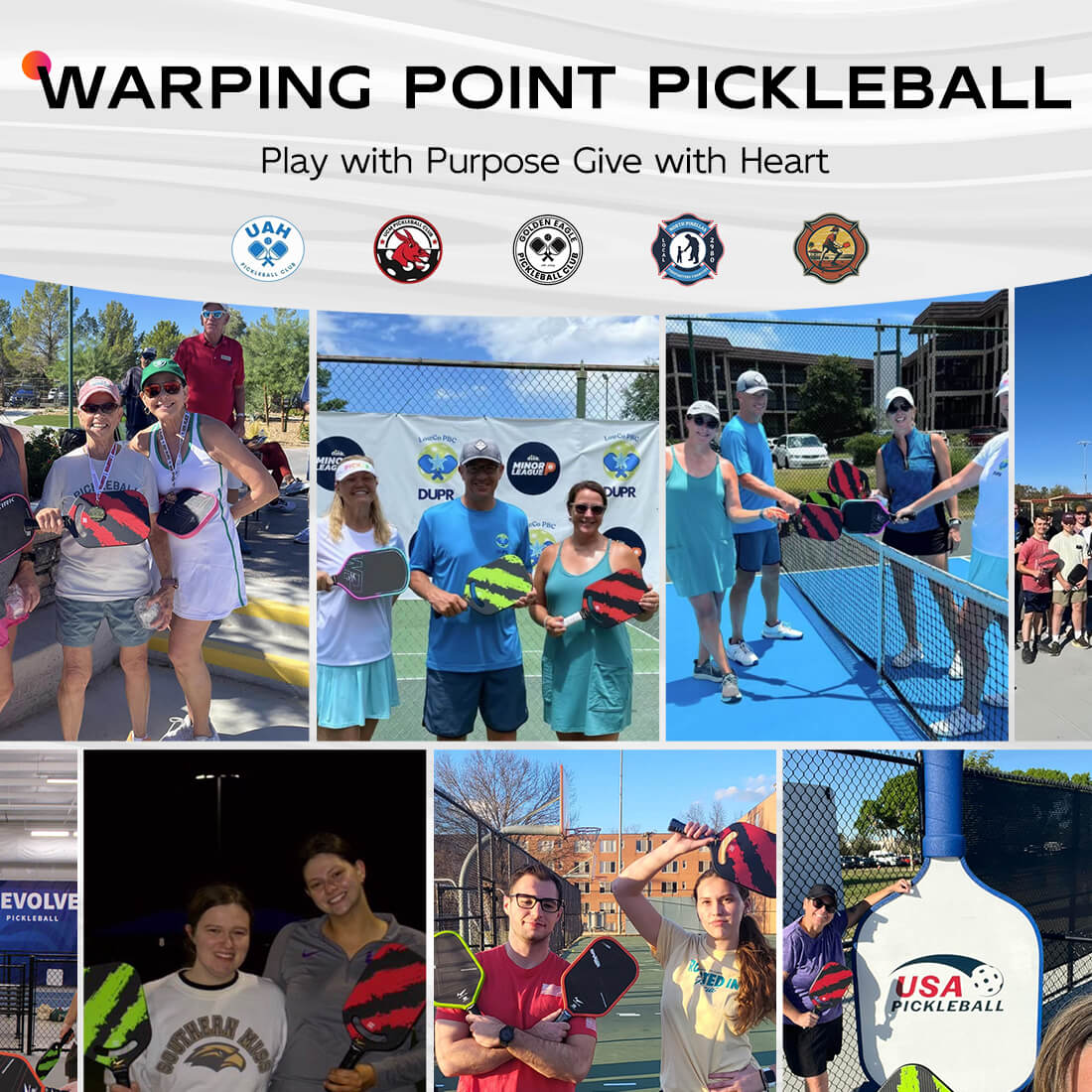 Neon Pickleball Paddle Gen 3 by Warping Point, shown with players and neon paddles on Tampa Home & Garden Store