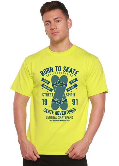 Born To Skate men's neon yellow graphic tee with skateboard print by Spun Bamboo on Tampa Home & Garden Store