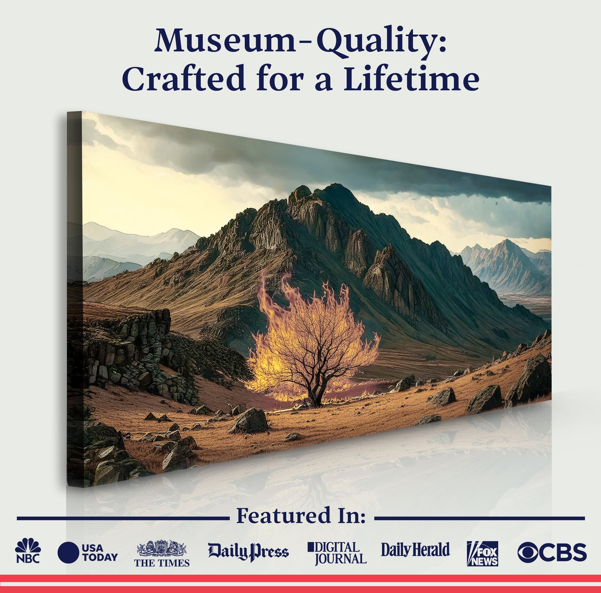 Burning Bush Faith Wall Art VI canvas by Tailored Canvases, fiery bush among mountains on Tampa Home & Garden Store