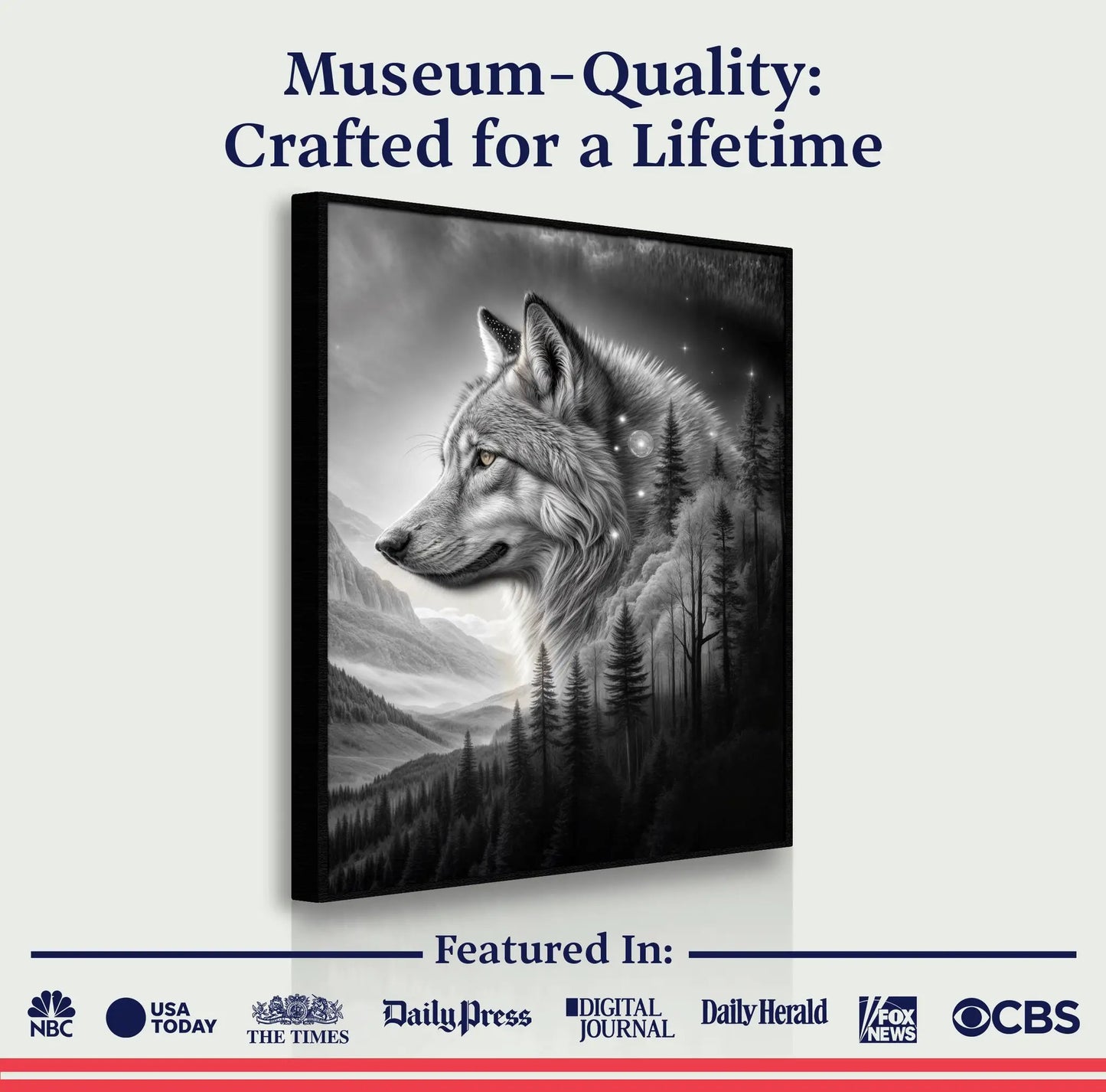 Wolf Double Exposure Wall Art II canvas Tailored Canvases grayscale wolf with forest scene on Tampa Home & Garden Store