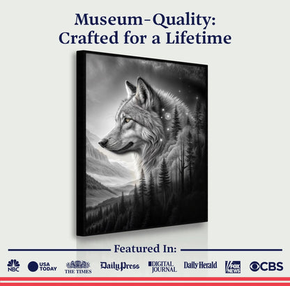 Wolf Double Exposure Wall Art II canvas Tailored Canvases grayscale wolf with forest scene on Tampa Home & Garden Store