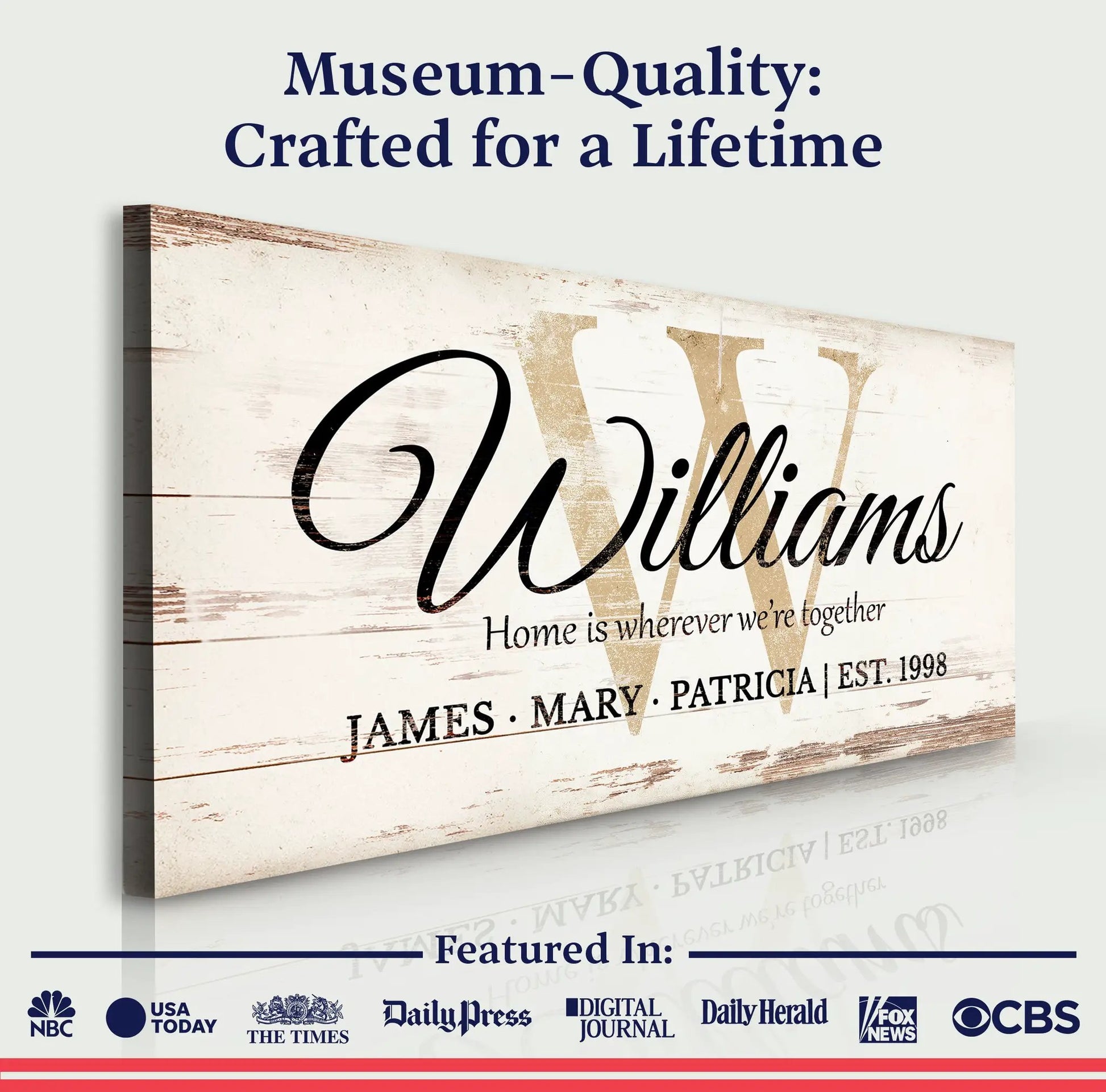 Personalized Family Sign XI canvas by Tailored Canvases with rustic distressed finish on Tampa Home & Garden Store
