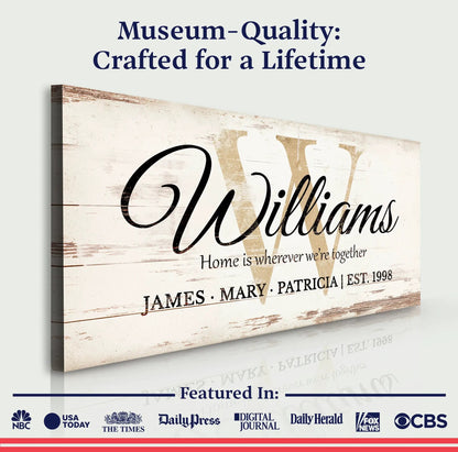 Personalized Family Sign XI canvas by Tailored Canvases with rustic distressed finish on Tampa Home & Garden Store