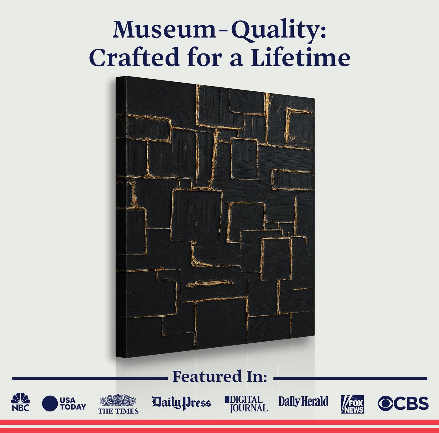 Contemporary black and gold canvas wall art with geometric rectangle pattern Tailored Canvases on Tampa Home & Garden Store