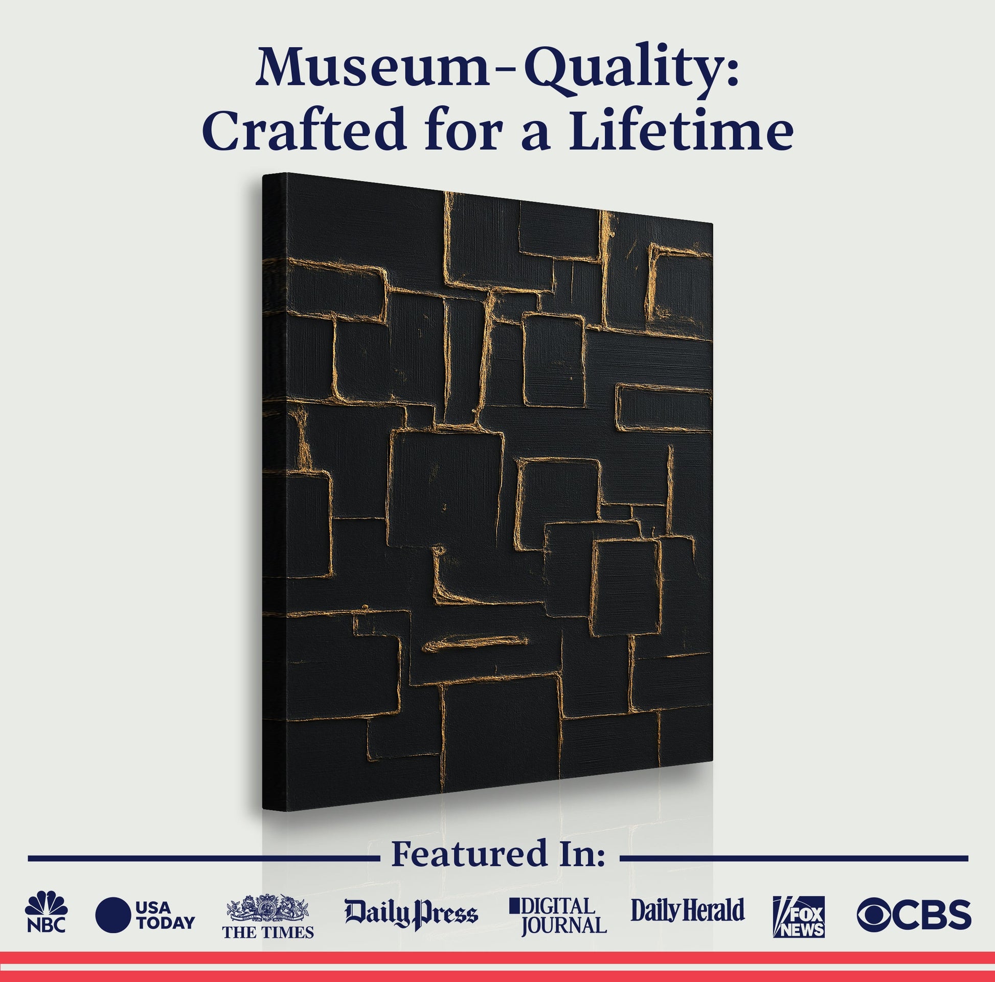 Contemporary black and gold canvas wall art with geometric rectangle pattern Tailored Canvases on Tampa Home & Garden Store