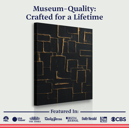 Contemporary black and gold canvas wall art with geometric rectangle pattern Tailored Canvases on Tampa Home & Garden Store