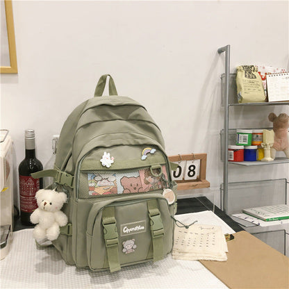 Stevvex green school backpack with front pockets and cute patches for teens and women on Tampa Home & Garden Store