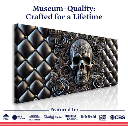 3D Rose and Skull Wall Art IV canvas by Tailored Canvases with a metallic quilted background on Tampa Home & Garden Store