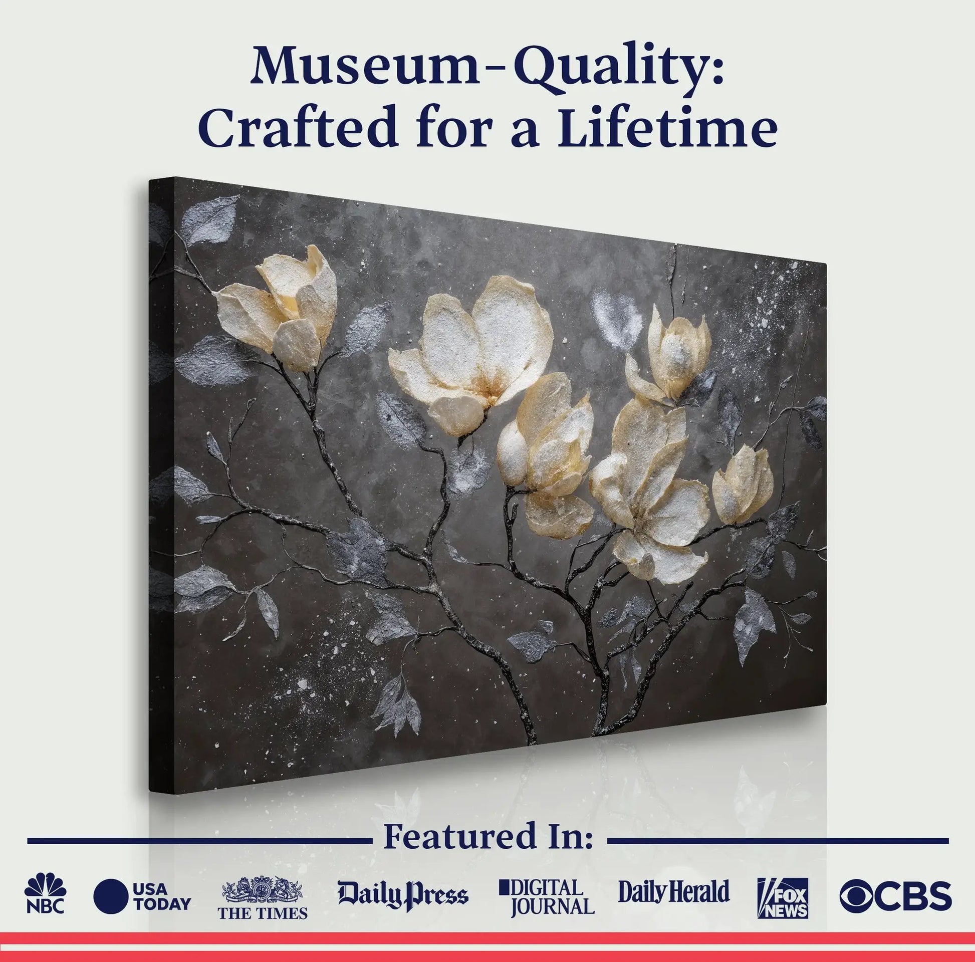 Midnight Magnolias Canvas Wall Art by Tailored Canvases, dark charcoal background with yellow magnolia blooms on Tampa Home & Garden Store