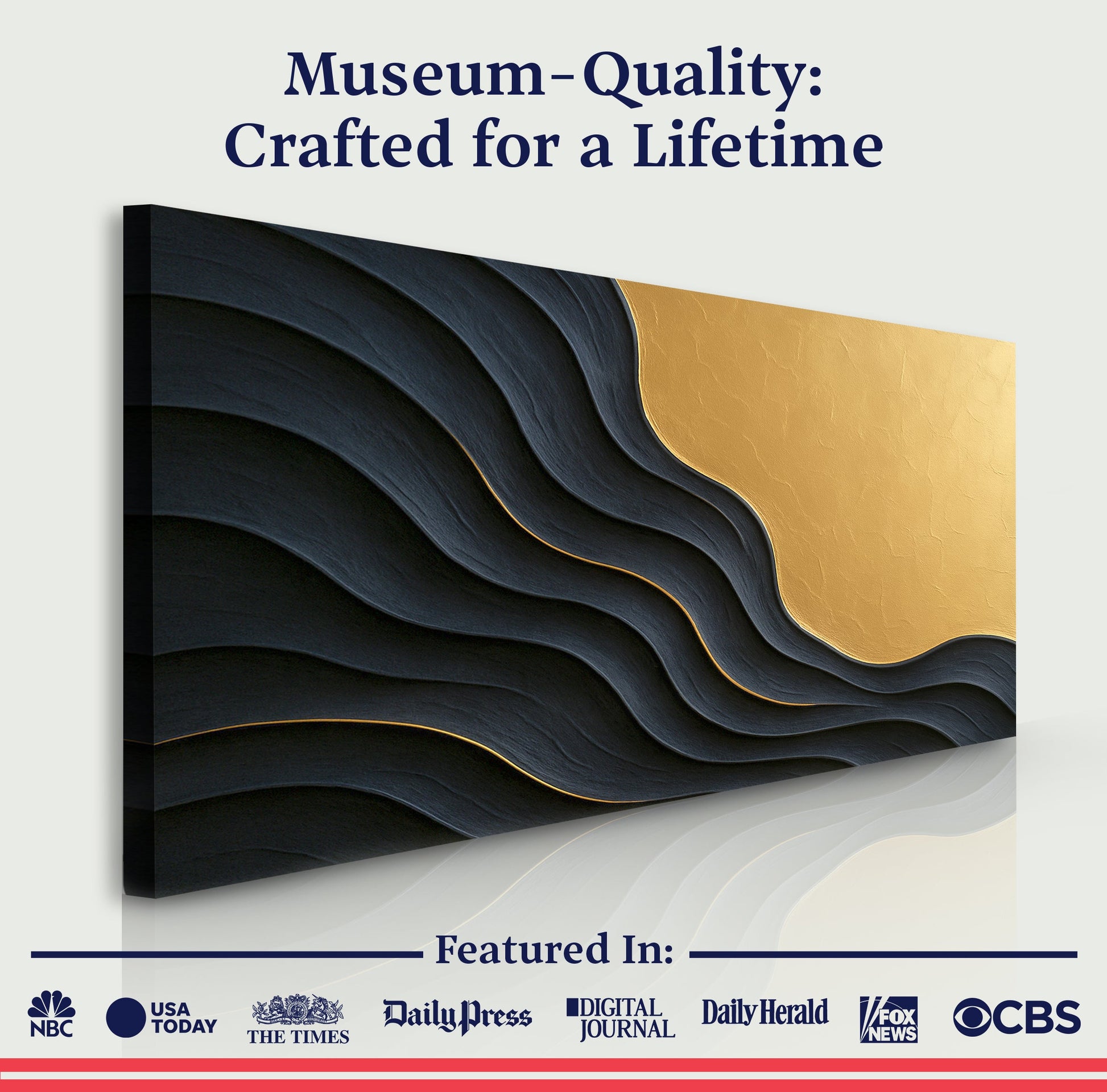Black and Gold Abstract XII canvas by Tailored Canvases with black curves and gold edge on Tampa Home & Garden Store