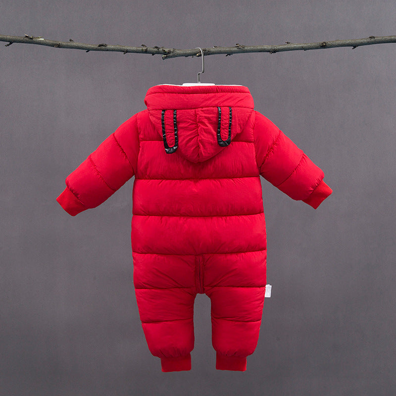 Modern baby costume overalls jumpsuit red with hood, back view Stevvex ST15BY42365FOOKS on Tampa Home & Garden Store