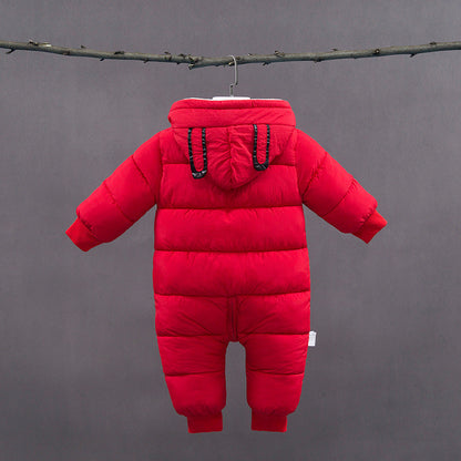 Modern baby costume overalls jumpsuit red with hood, back view Stevvex ST15BY42365FOOKS on Tampa Home & Garden Store