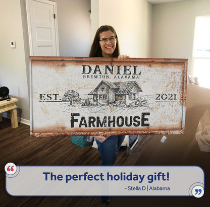 Tailored Canvases Rustic Farmhouse Personalized Sign III canvas with rusted border on Tampa Home & Garden Store