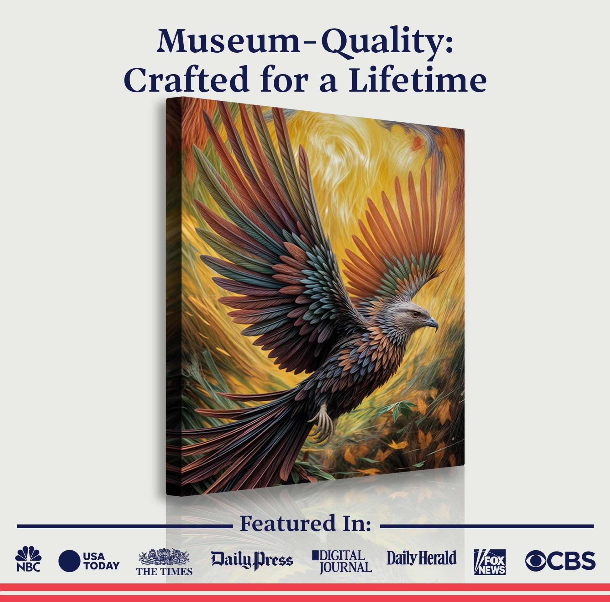 Flight Of Fancy Bird Wall Art canvas by Tailored Canvases; vibrant multicolor feathered wings on Tampa Home & Garden Store