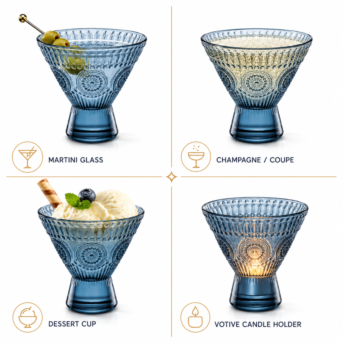 Elegant Hobnail Martini Glasses Set of Six