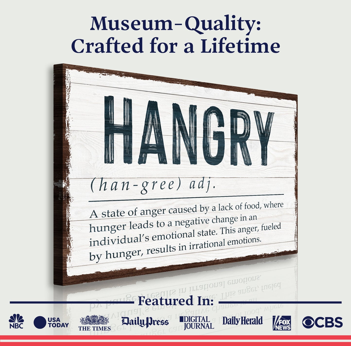 Hangry Kitchen Sign II canvas with distressed surface and bold HANGRY lettering Tailored Canvases on Tampa Home & Garden Store