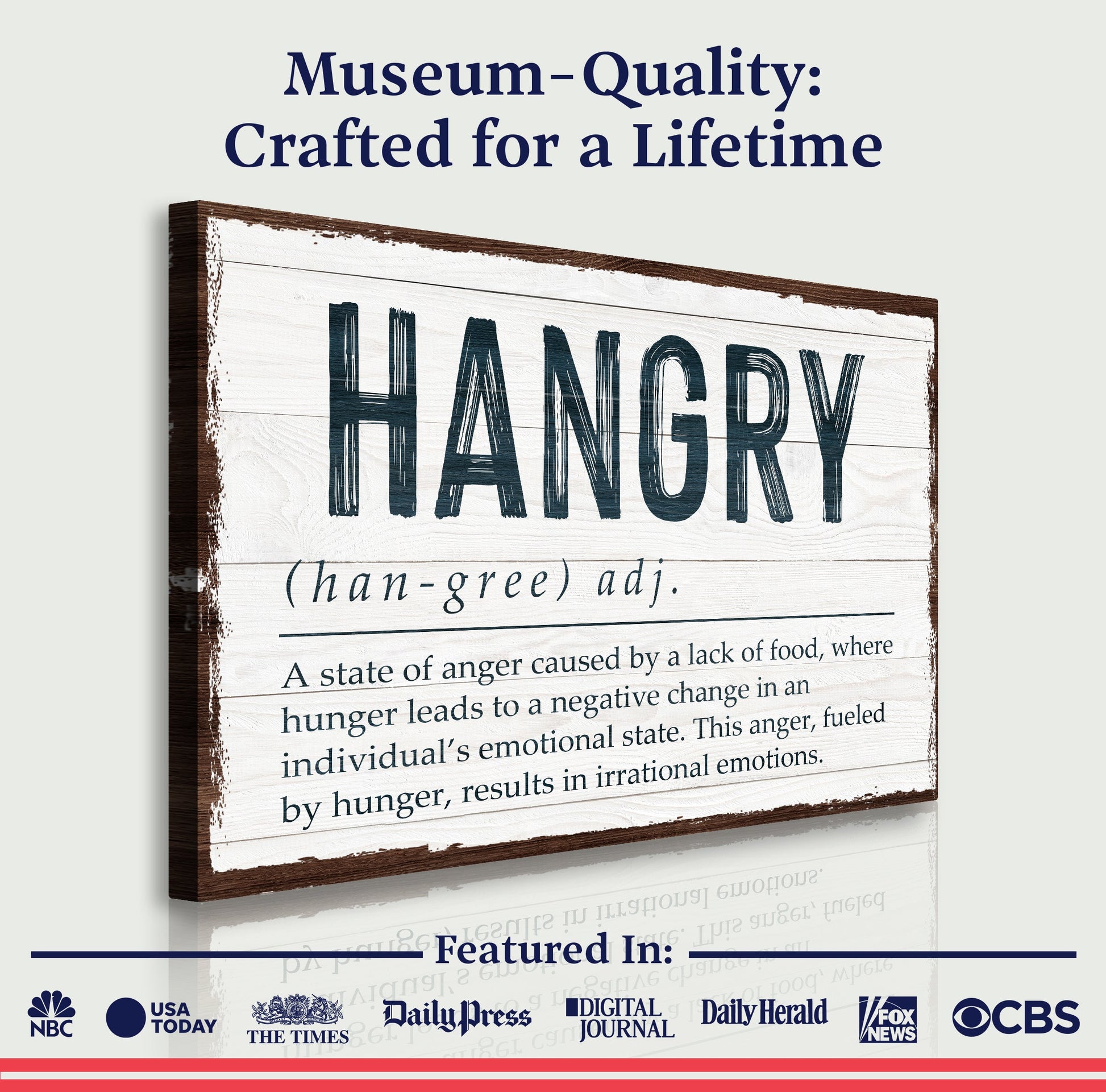 Hangry Kitchen Sign II canvas with distressed surface and bold HANGRY lettering Tailored Canvases on Tampa Home & Garden Store