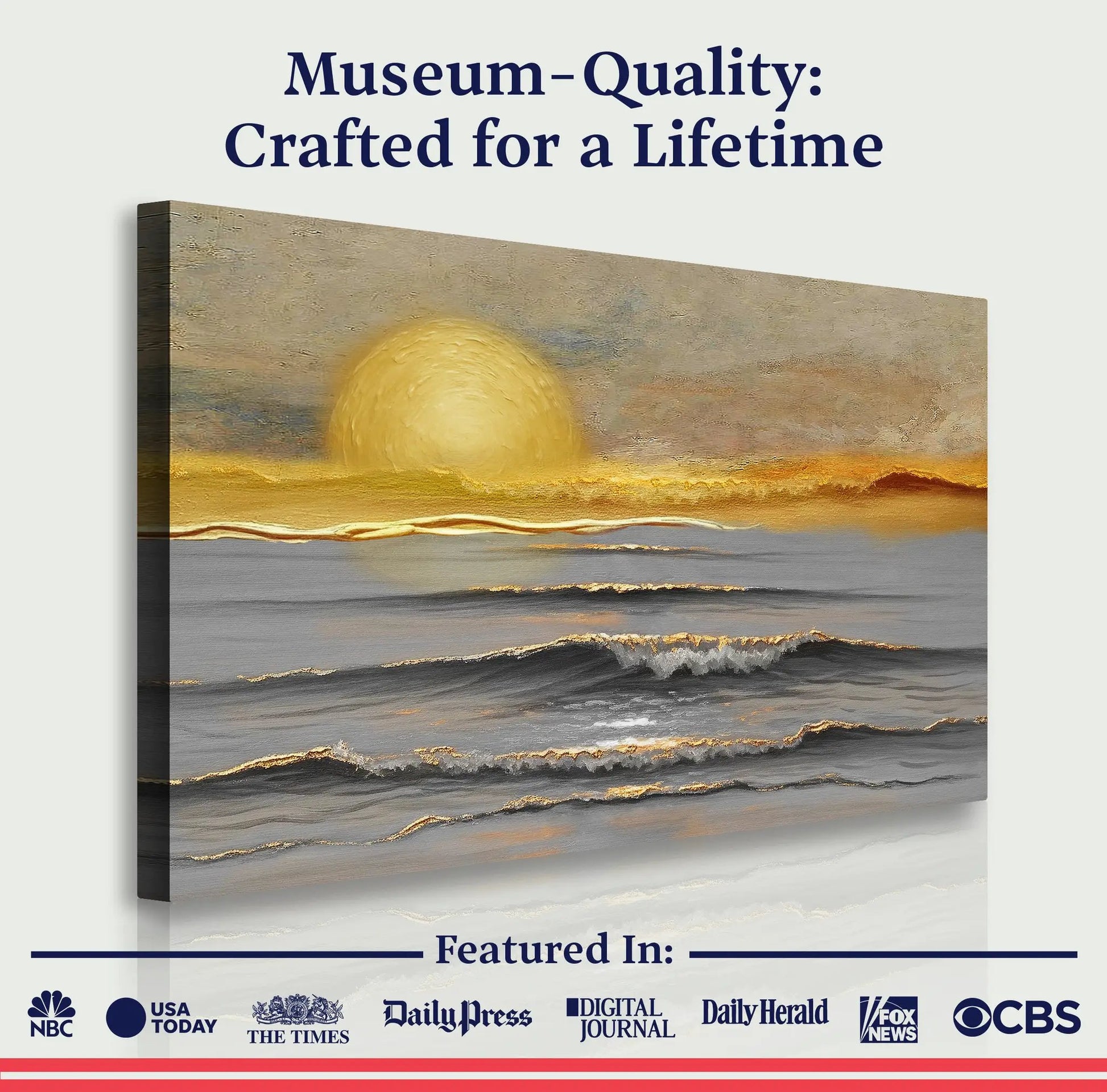 Canvas wall art Golden Horizon Calm by Tailored Canvases, warm sunset over a serene sea on Tampa Home & Garden Store