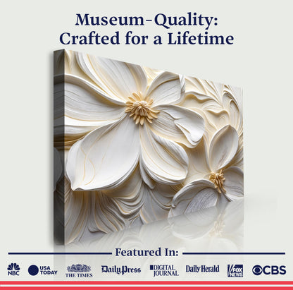 3D Minimalist Flower Wall Art II canvas by Tailored Canvases with cream and gold petal textures on Tampa Home & Garden Store