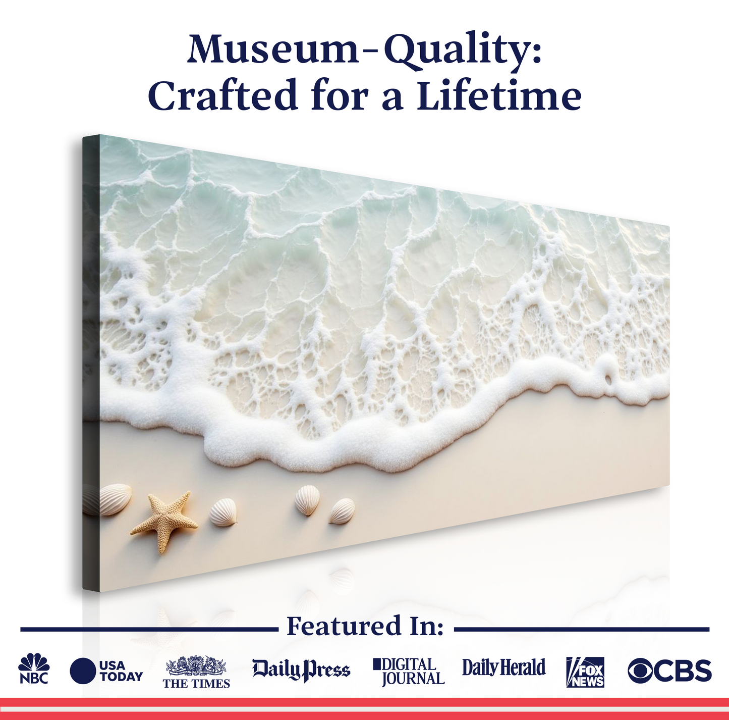 Serene Ocean Wave Coastal Wall Art X canvas by Tailored Canvases with seashells on beach on Tampa Home & Garden Store