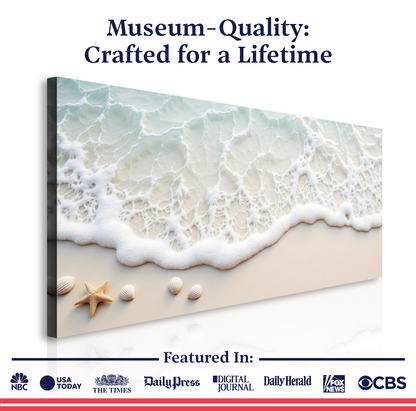 Serene Ocean Wave Coastal Wall Art X canvas by Tailored Canvases with seashells on beach on Tampa Home & Garden Store