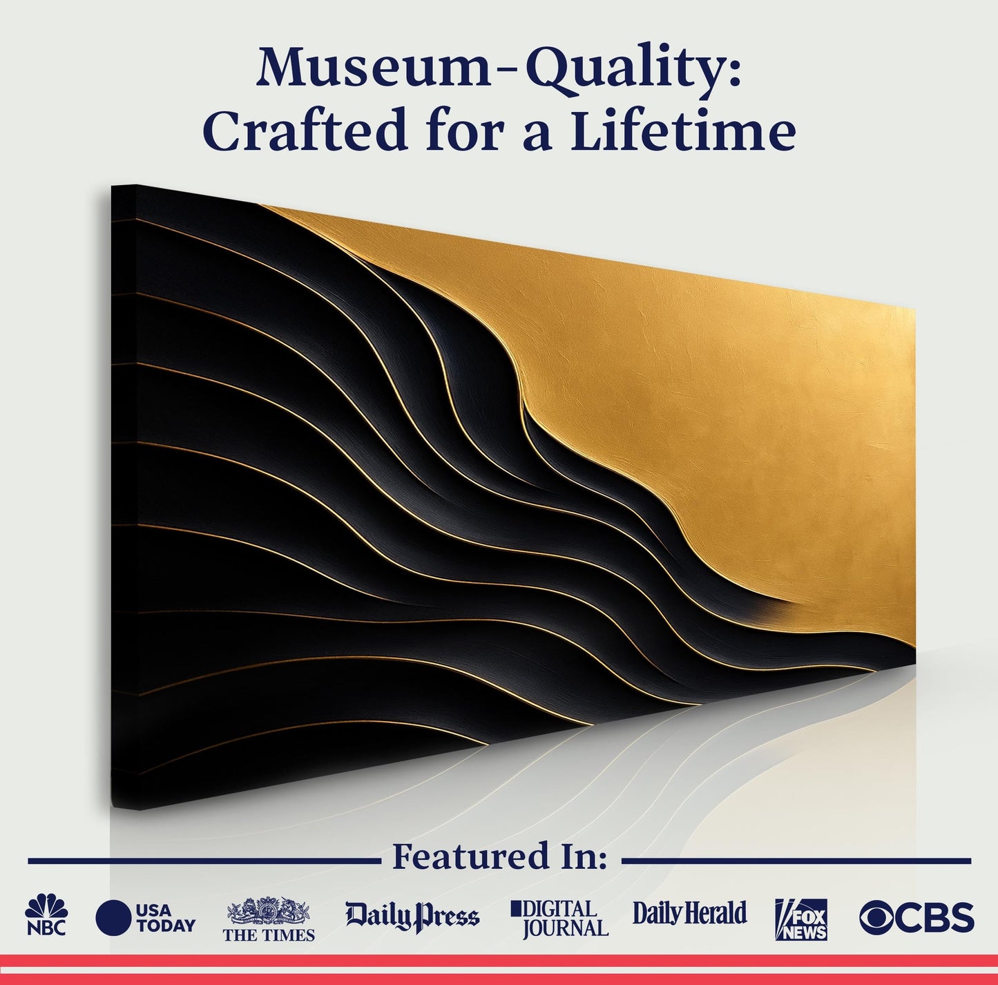 Canvas Black And Gold Minimalist Abstract XI by Tailored Canvases with curves and gold edges on Tampa Home & Garden Store