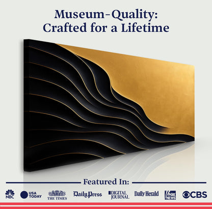 Canvas Black And Gold Minimalist Abstract XI by Tailored Canvases with curves and gold edges on Tampa Home & Garden Store