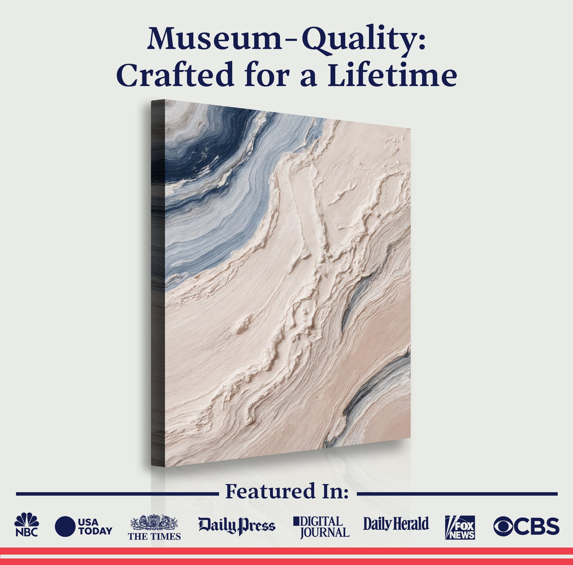 Minimalist Waves Wall Art III canvas by Tailored Canvases with blue beige marble texture on Tampa Home & Garden Store