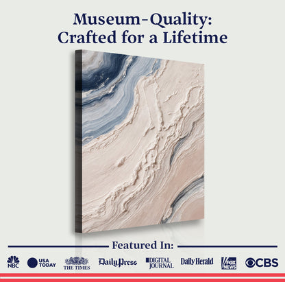 Minimalist Waves Wall Art III canvas by Tailored Canvases with blue beige marble texture on Tampa Home & Garden Store