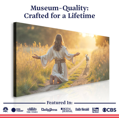 Jesus Protects The Lamb From Wolves Faith Wall Art IX Canvas by Tailored Canvases, serene sunset on Tampa Home & Garden Store
