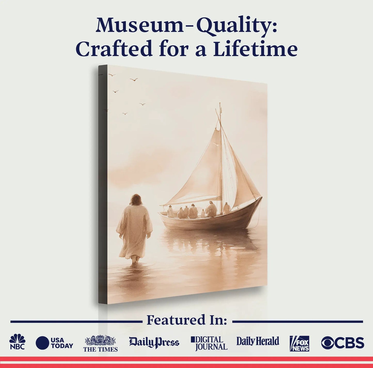 Jesus Christ Walking On Water Faith Wall Art VIII canvas by Tailored Canvases; sepia boat scene on Tampa Home & Garden Store