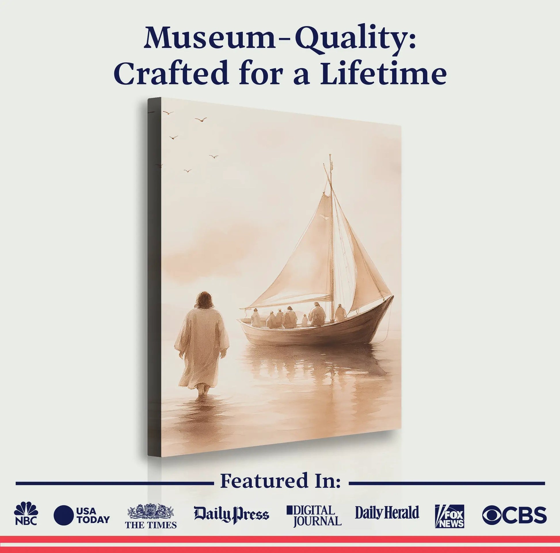 Jesus Christ Walking On Water Faith Wall Art VIII canvas by Tailored Canvases; sepia boat scene on Tampa Home & Garden Store