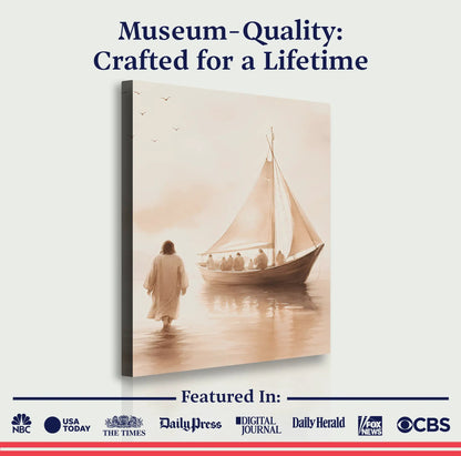 Jesus Christ Walking On Water Faith Wall Art VIII canvas by Tailored Canvases; sepia boat scene on Tampa Home & Garden Store