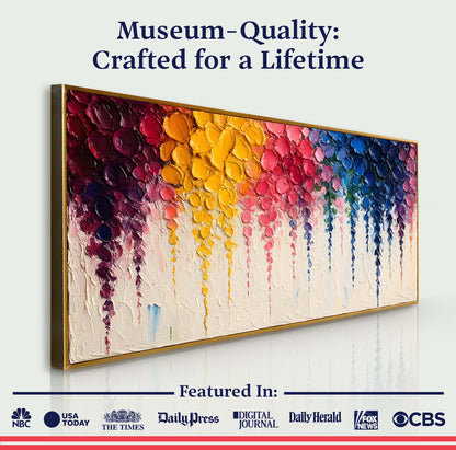 Rainbow Cascade Wall Art canvas by Tailored Canvases; textured impasto rainbow palette on Tampa Home & Garden Store