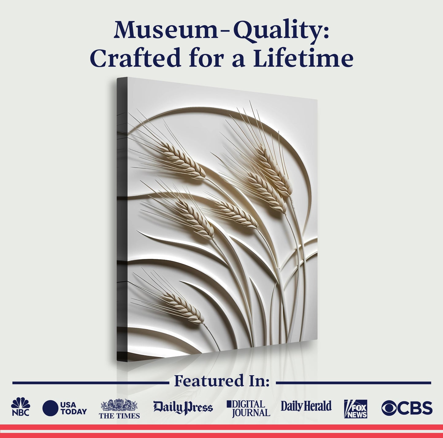3D Minimalist Wheat Wall Art canvas by Tailored Canvases with beige stalks on white background on Tampa Home & Garden Store