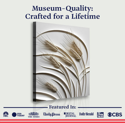 3D Minimalist Wheat Wall Art canvas by Tailored Canvases with beige stalks on white background on Tampa Home & Garden Store