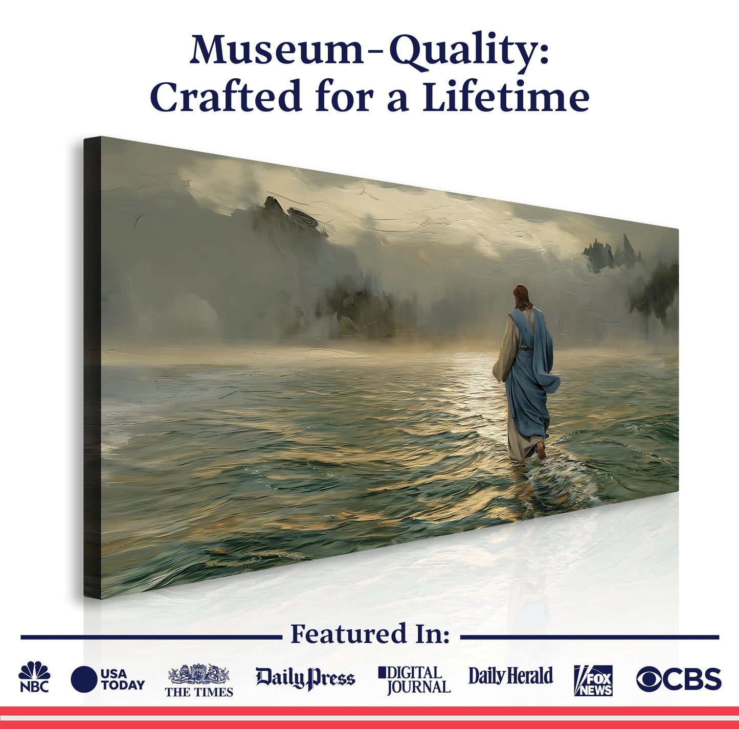 Walking on Water Faith Wall Art VI canvas by Tailored Canvases; misty seascape with figure on Tampa Home & Garden Store
