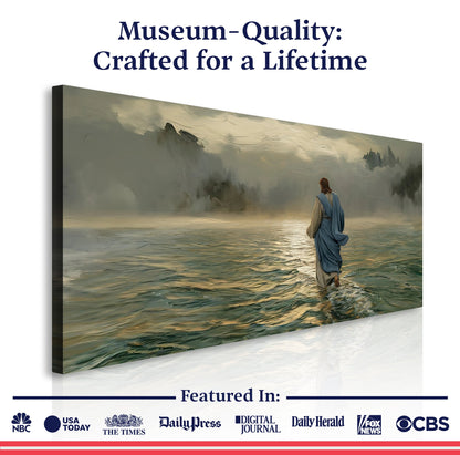 Walking on Water Faith Wall Art VI canvas by Tailored Canvases; misty seascape with figure on Tampa Home & Garden Store