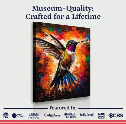 Humming Bird Abstract Wall Art canvas by Tailored Canvases; vibrant multicolor hummingbird on Tampa Home & Garden Store