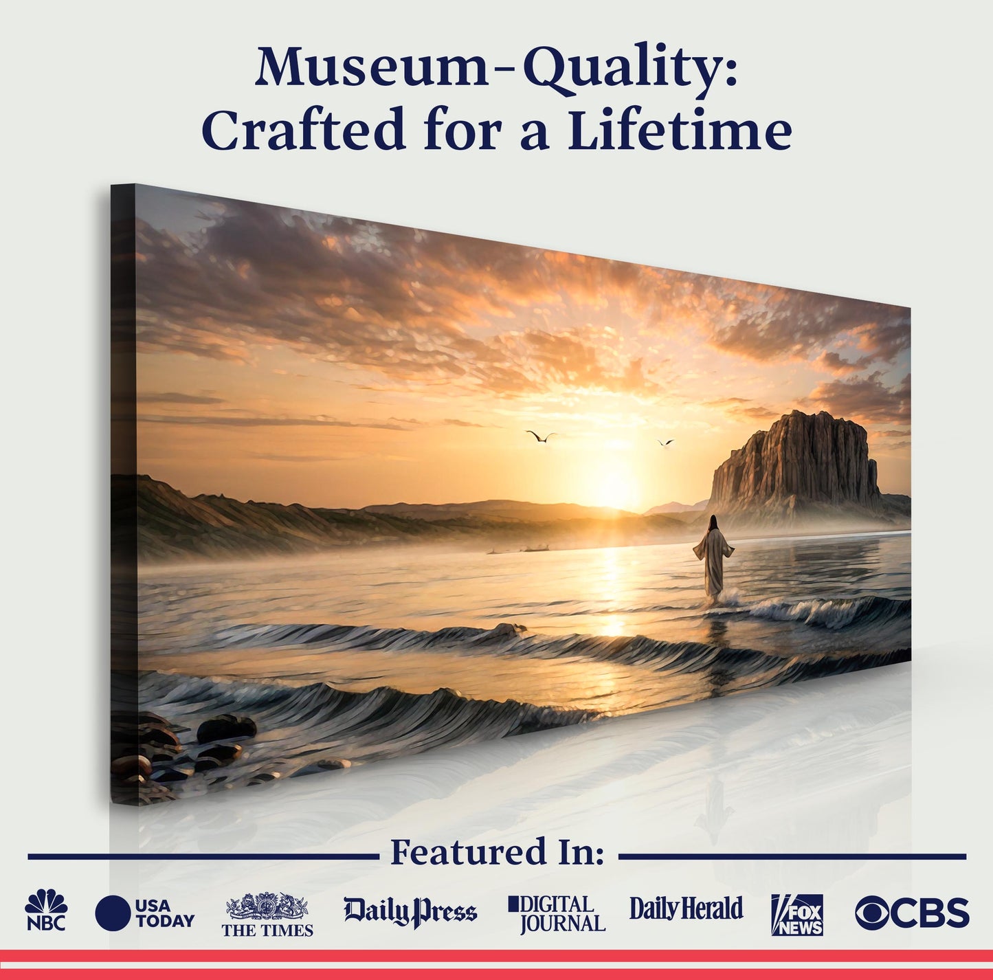 Walking on Water Faith Wall Art X canvas by Tailored Canvases, sunset over ocean with birds on Tampa Home & Garden Store